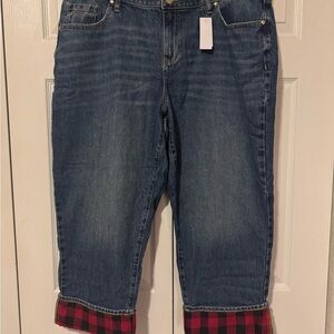 Lane Bryant Blue Jeans with Red Plaid Accents